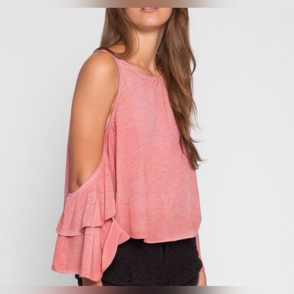 Coral Wet Seal Womens Cold Shoulder Canyon Sky Top in Large - Picture 3 of 8